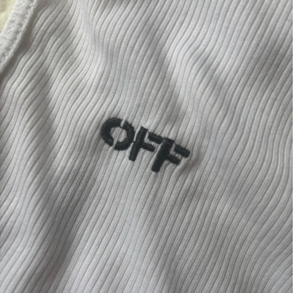 “OFF” Ribbed Racerback Crop Tank White - Picture 3 of 3